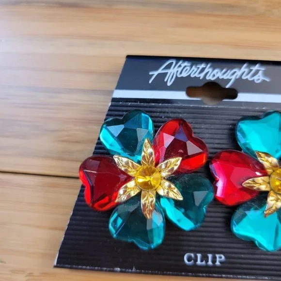 Poinsettia clip on Christmas earrings - Picture 4 of 4